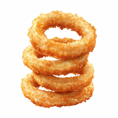 Golden crispy onion rings stacked in a pile, deep-fried snack with crunchy texture, delicious appetizer isolated on transparent background. Generative Ai.