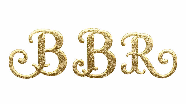 Golden textured BBR monogram, ornate script, white background, design element, ideal for logos