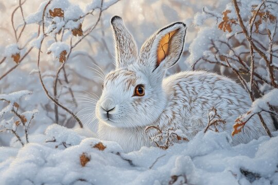 Snowy Hare Winter Forest Sunrise Wildlife Poster