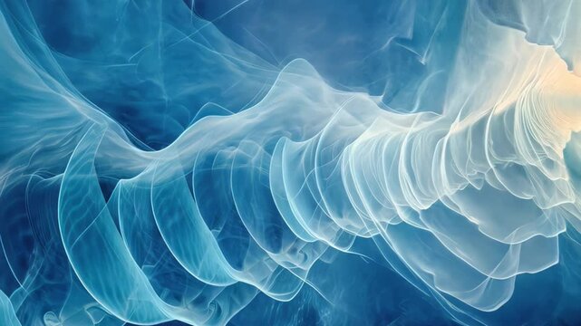This clip features a mesmerizing display of fluid dynamics, highlighting blue swirling patterns and ethereal movements. The visual journey captivates with its dynamic forms and colors.