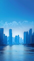 Obraz premium A futuristic cityscape featuring towering skyscrapers, neon lights, and advanced technology