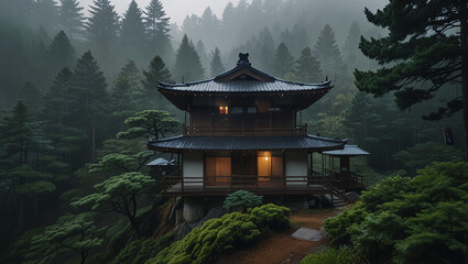 Chinese temple on a mountain cliff