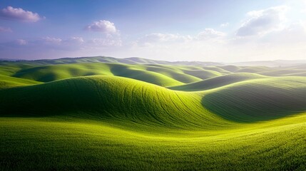 Obraz premium Stunning Panoramic View of Rolling Green Hills and Serene Countryside Landscape Photography