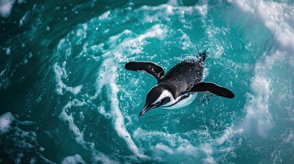 Fototapeta premium Penguin diving, ocean, splash, wildlife, antarctica, nature, travel, adventure, documentary
