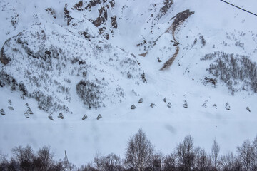 Winter Landscape with Forest and Mountain Peaks