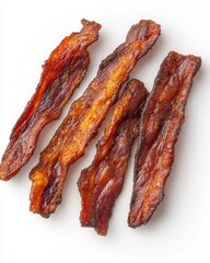 Strips of Crispy Fried Bacon Isolated on White Background for Food Photography Projects