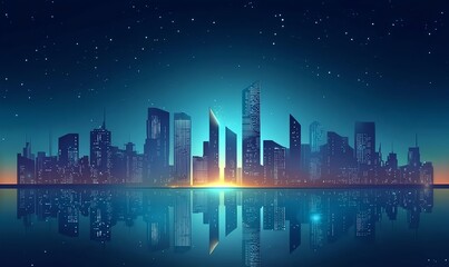 Fototapeta premium Futuristic city skyline with skyscrapers and glowing city lights