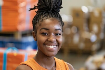 Fototapeta premium Young African American female volunteer at community center