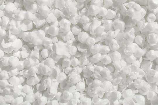 Texture of white foam plastic, closeup view