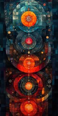 Obraz premium Abstract mosaic artwork cosmic circles fiery hues