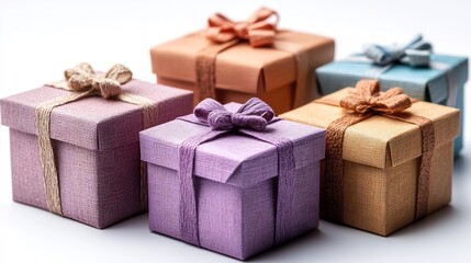 Obraz premium Bright stock photo of colorful gift boxes isolated on a transparent background for event or holiday promotions