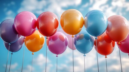 Bright stock photo of colorful balloons floating in the air isolated on a transparent background for party or event promotions