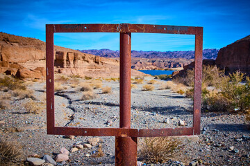 Desert Frame with Oasis View Ground Level Perspective