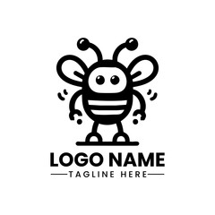 Minimalist Bee Robot Logo  Black Vector Design on White Background  Futuristic Tech-Inspired Mascot