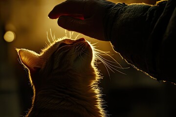 A rescued cat being gently petted.