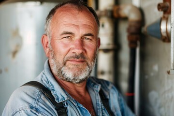 Obraz premium Portrait of a middle aged Caucasian male plumber