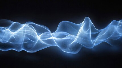 Fototapeta premium Abstract blue glowing wave on black background.