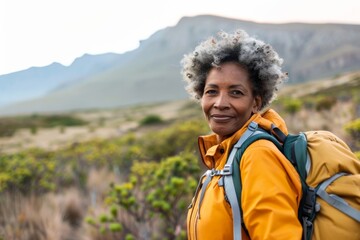Naklejka premium Portrait of a middle aged African American woman hiking