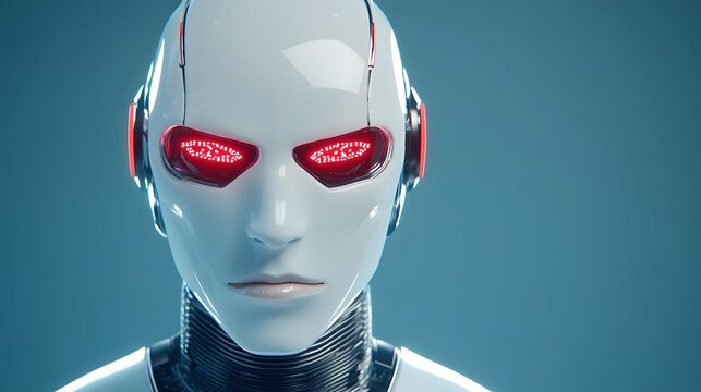 Futuristic Robot Portrait with Glowing Red Eyes and Smooth Finish