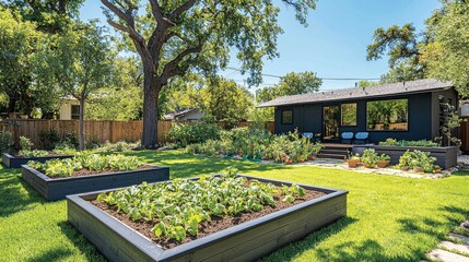 Stunning Backyard Landscape Design with a Lush Garden and Modern Home