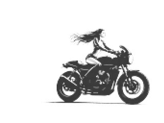 Obraz premium Halftone Illustration of a Woman Riding a Motorcycle