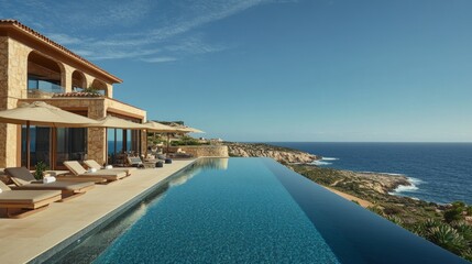 Luxury villa with infinity pool overlooking the vast expanse of the ocean