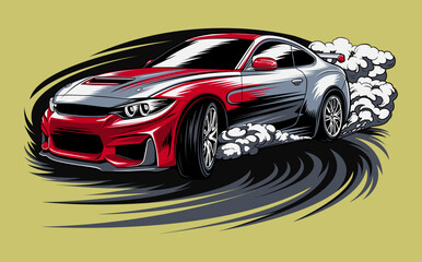 Drift car illustration, t shirt design.