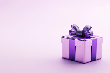 Obraz premium Gift present box with purple ribbon and bow for a special elegant celebration surprise decor