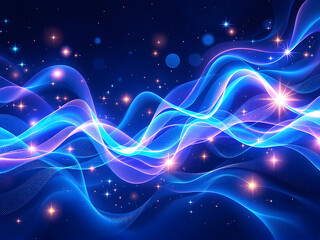 Fototapeta premium Cosmic, space, stars, nebula, galaxy, waves, light, glowing, vibrant, blue, purple, pink, abstract, ethereal, celestial, radiant, luminous, sparkling, twinkling, shimmering, flowing, fluid, dynamic, m