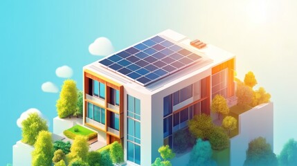 Fototapeta premium Eco-Friendly Modern House with Solar Panels and Lush Green Surroundings