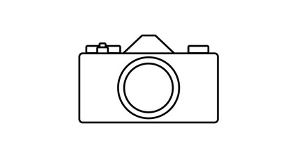 A simple, mechanical, single-lens reflex, film camera; line drawing icon; illustration