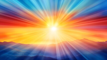 Obraz premium Radiant Sunrise Over Mountains with Vibrant Colorful Rays