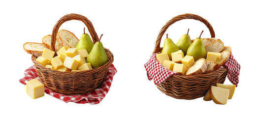 Fresh Fruit and Cheese Basket on Transparent Background