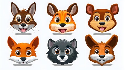 Fototapeta premium Colorful Cartoon Animal Faces with Cheerful Expressions and Smiles