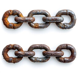 Fototapeta premium Rusty Metal Chain Links Isolated on White Background