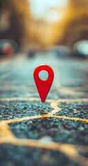Red map marker on city street
