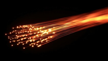 Abstract digital background with glowing energy beams in orange and yellow colors, depicting speed and technology with a sleek, modern design