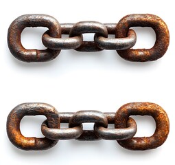 Fototapeta premium Rusty metal chain links displayed on white background