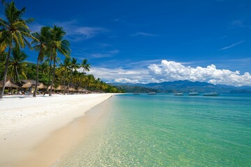 Beautiful beach with palm trees and a clear blue ocean