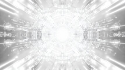 Obraz premium Abstract white futuristic tunnel with glowing lines and bright center.