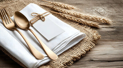 Rustic place setting with wheat, blank card