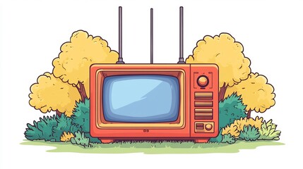 Charming vector illustration of an old fashioned television with antennas isolated on a white background perfect for retro and media branding