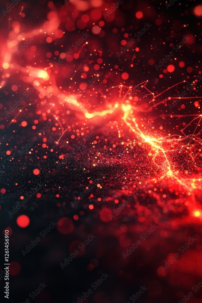 Canvas Prints abstract scene of red glowing light particles with lightning sparks on a plain black background, dep