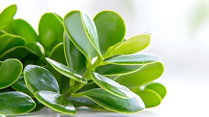 Fototapeta premium Vibrant Green Succulent Leaves with Soft Natural Light Background