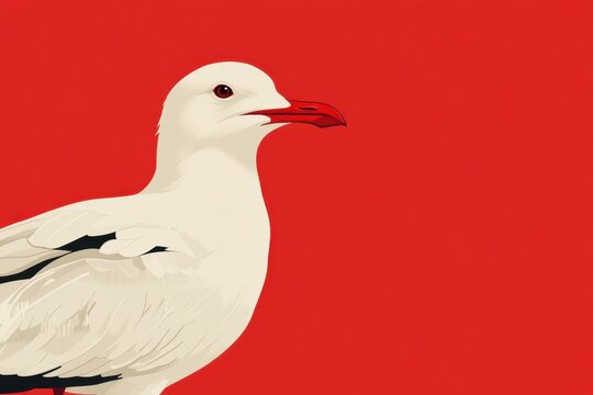 Seagull depicted against a stark red background