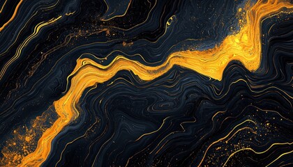 Abstract yellow lines on a black background, designed using generative AI, perfect for modern and artistic projects.