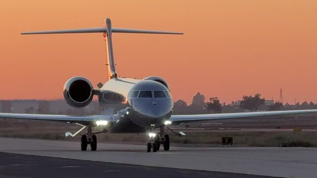 Taxiing Global Jet at Sunset