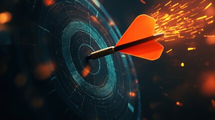 Achieving Success: Dart Striking Bullseye on Futuristic Target