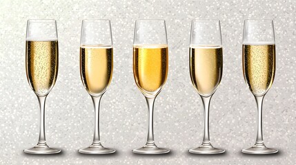 Elegant Champagne Glasses with Varying Levels of Bubbles