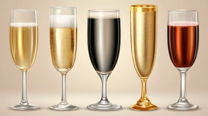 Elegant Display of Various Glasses for Beverages on Soft Background